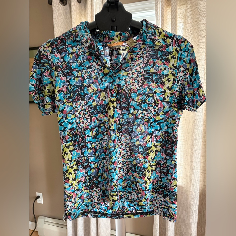 Women’s  Bobby Chan polo shirt silk blend colorful lightweight golf tennis sizeM